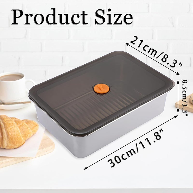 BSTKEY Pizza Dough Proofing Box, Stainless Steel Rectangle Food Storage Box Container with Leak Proof & Airtight Lid, 11.8 x 8.3Inch Large Capacity Household Pizza Dough Container - Image 2